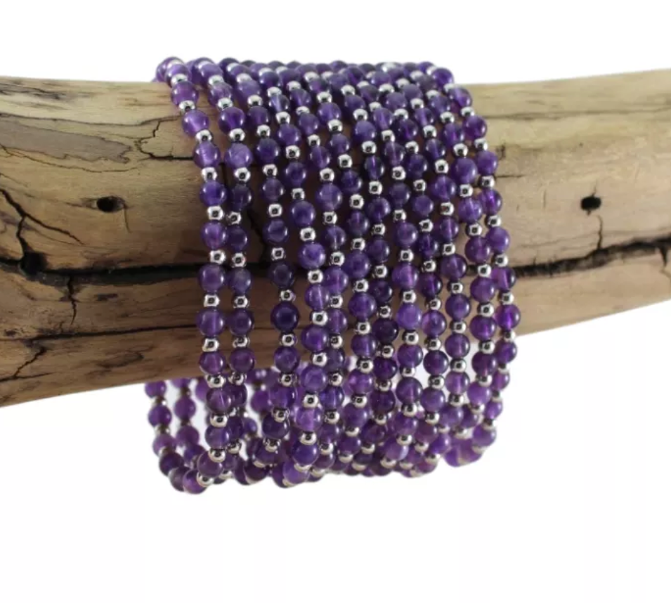 BRACELET AMÉTHYSTE ET MÉTAL PERLES