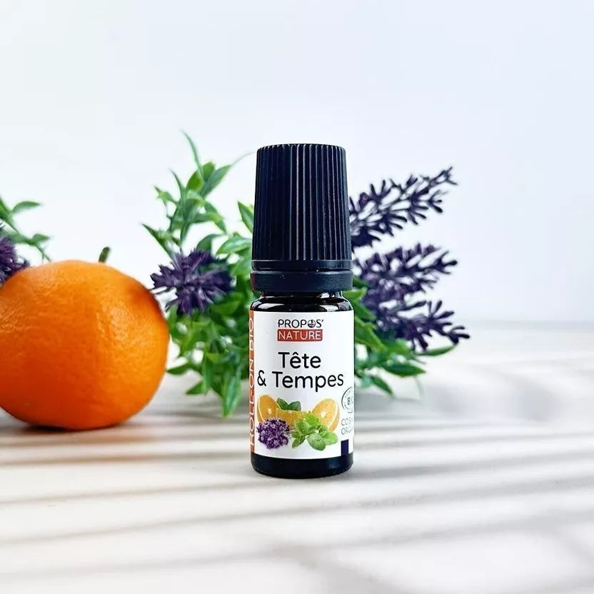 ROLL-ON TETE ET TEMPES - SYNERGIE D'HUILES ESSENTIELLES BIO - LAVANDE MENTHE POIVREE & ORANGE