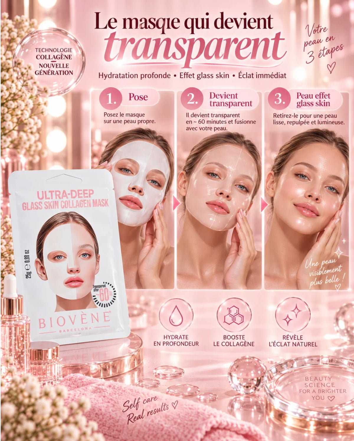 Masque Hydrogel Collagène « Glass Skin » – Biovène Barcelona