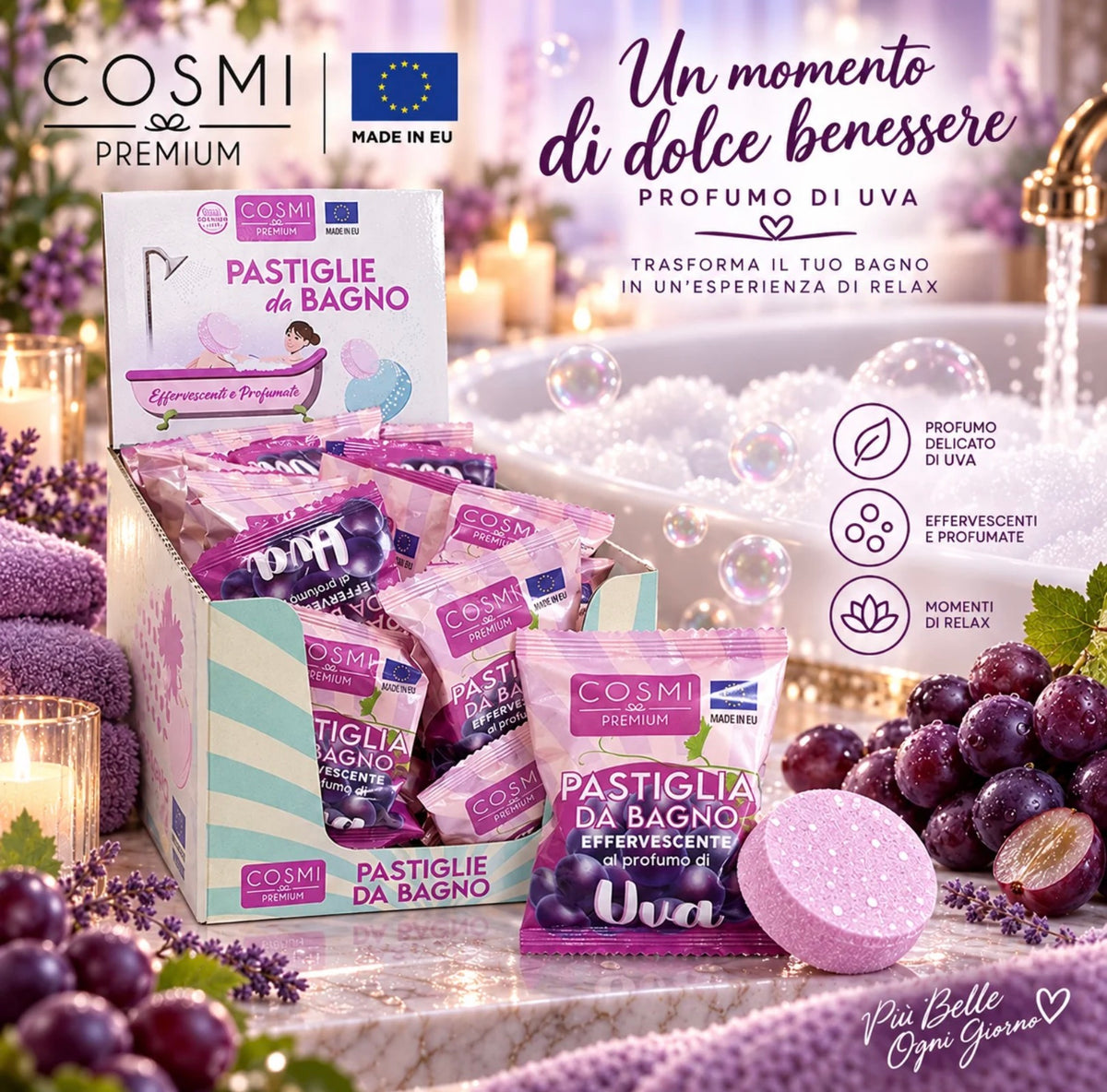 pastilles effervescentes pour le bain aux raisins - Cosmi milano