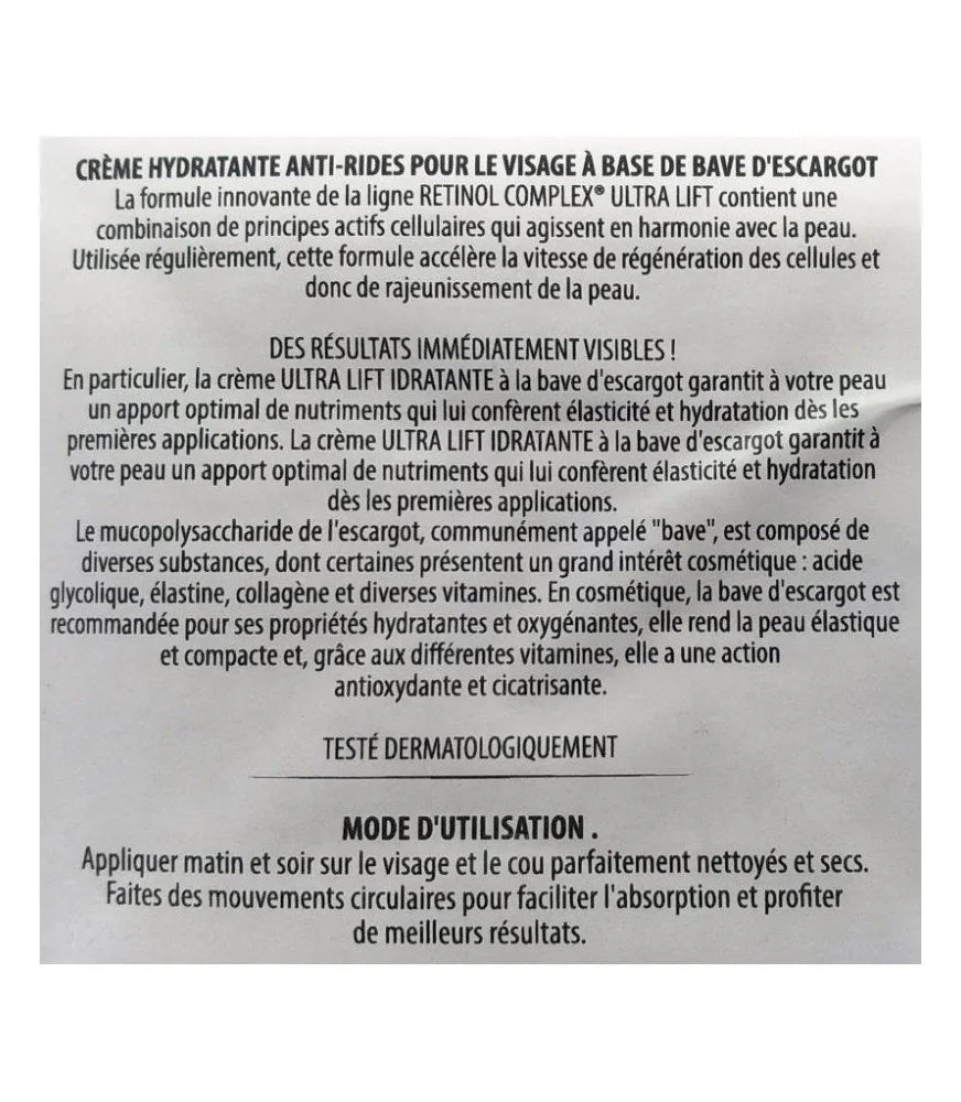 CRÈME HYDRATANTE RETINOL À LA BAVE D'ESCARGOT